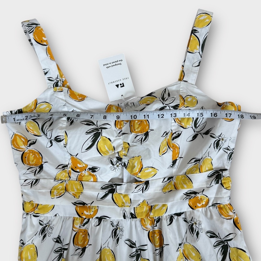 Free Assembly Lemon Print Midi Dress M Sleeveless Peek a Boo Front Smocked Back - Picture 5 of 11